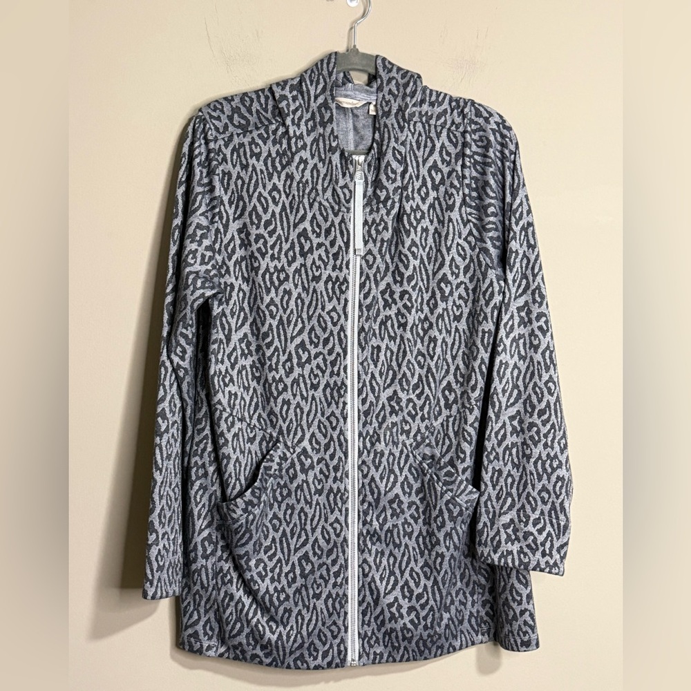 Soft Surroundings Women's Medium Lyra Jacket w/ Hood Gray Animal Leopard Print